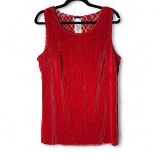 QVC Susan Graver Metallic Red Crinkle Pleated Sleeveless Top REVERSIBLE Size XL